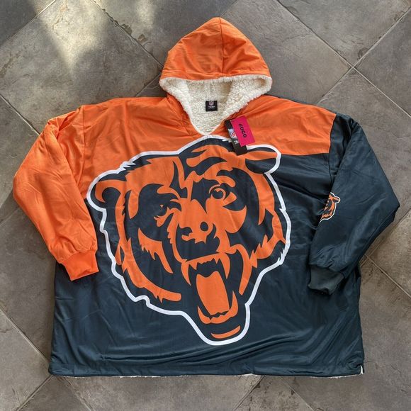 NWT FOCO NFL Team Reversible Oversized Sherpa Lined Hoodie Sweatshirt AOP Logo - Picture 1 of 15